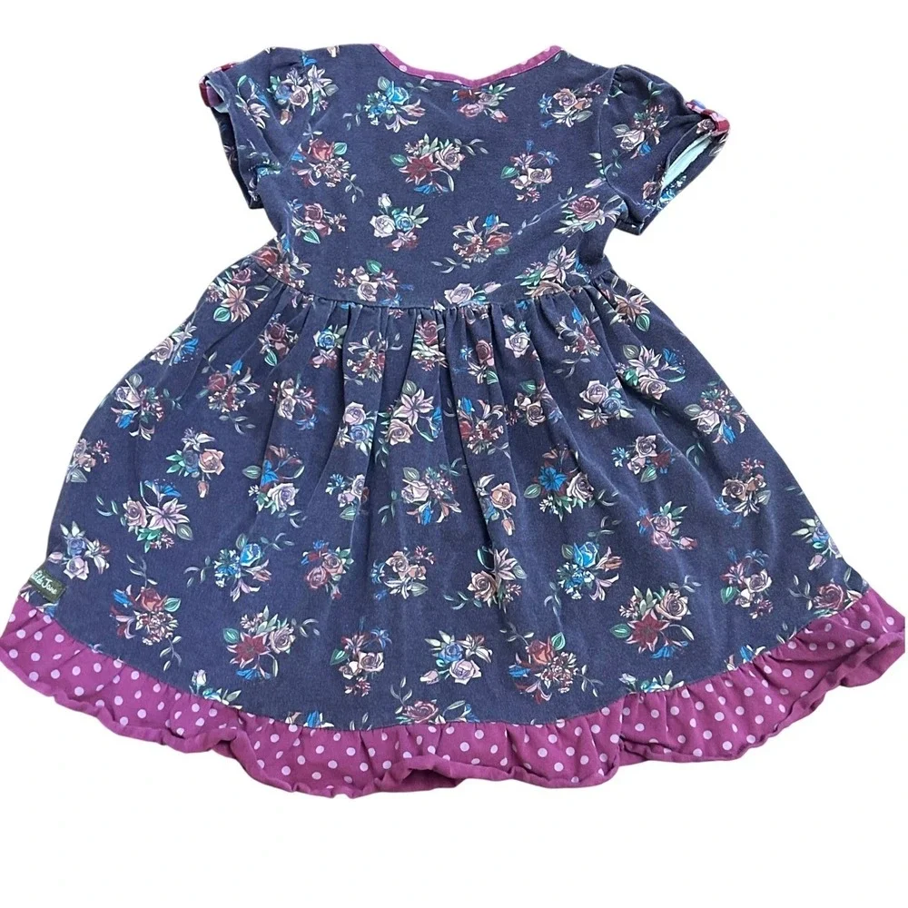 Matilda Jane Girls Floral Dress Size 6 Ruffled Polka Dot Hem Short Sleeve‎